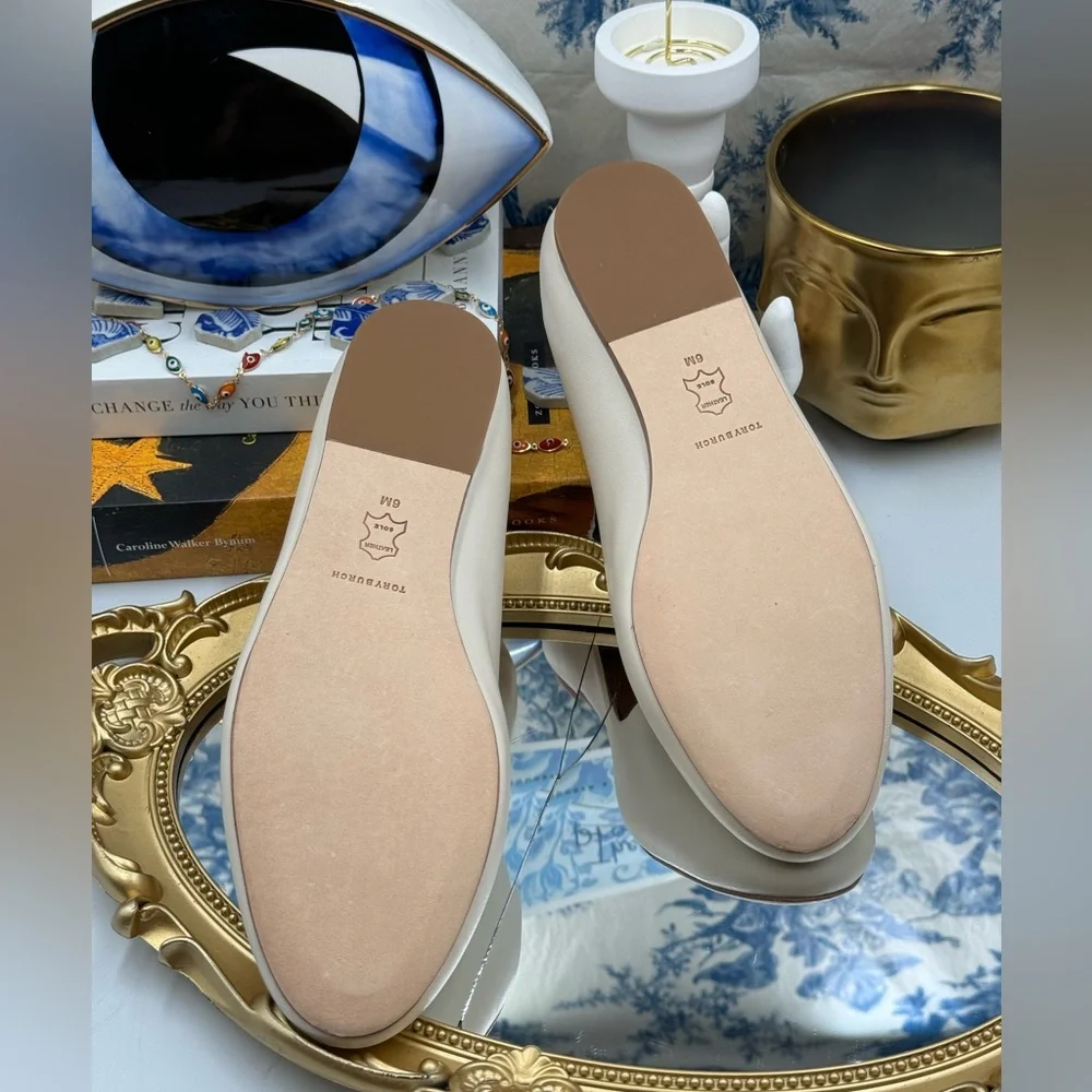 🆕 TORY BURCH 🧿 NWOB Eleanor White Leather Smoking Slipper Loafers, Sz US 6